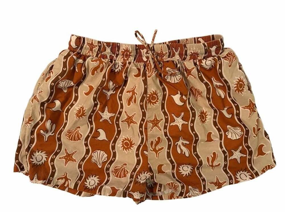 The Lullaby Club Shorts Size SM Orange Shells Print Linen Blend Coastal Beach